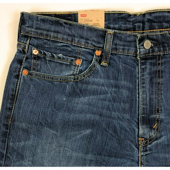 Levis 511 Slim Fit Tapered Leg Mens 36x34 Blue Jeans Distressed Denim Red Tab - Picture 4 of 12